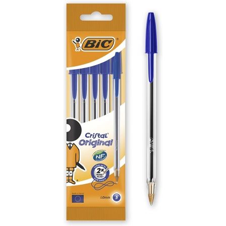 Bic 5 Blue Cristal Pen Bag. Stroke 0 4mm. 802052