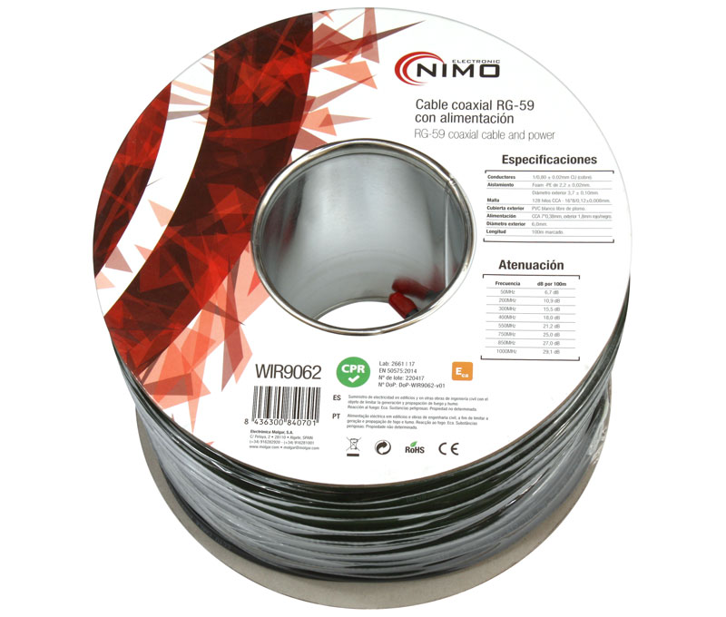 Cabo Coaxial Rg59 75ohm 6.10mm+Alimentaçao 100m