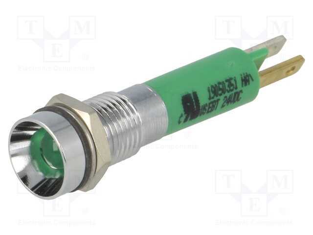 Sinalizador LED Verde Concavo 24Vdc 8mm IP67 Metal