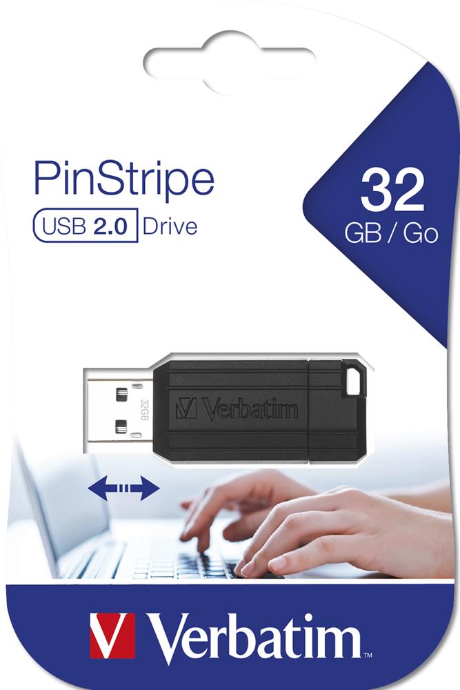 Usb-Stick  32gb Verbatim 2.0 Pin Stripe Black Retail