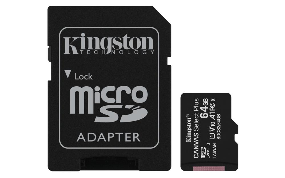 Kingston 64gb Microsdhc Canvas Select Plus Class10 Uhs-I + Adaptador