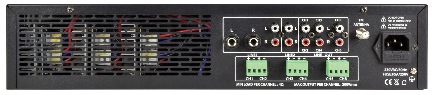 Amplificador Pa Stereo Multi-Zona 6x200w
