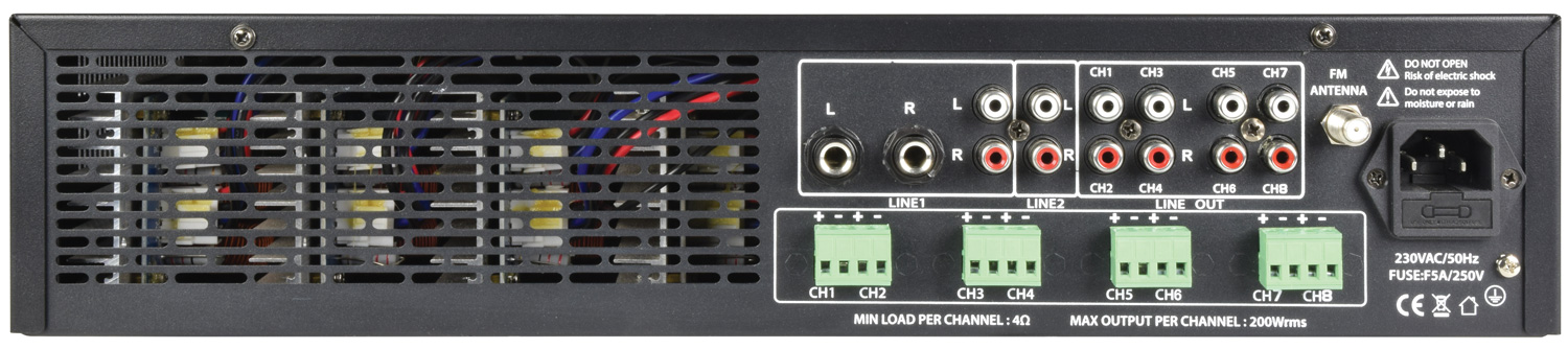 Amplificador Pa Stereo Multi Zona 8x200w
