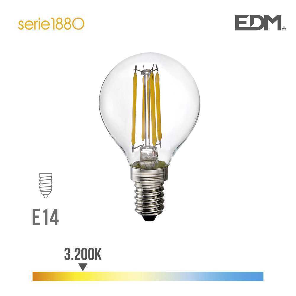 Lâmpada Esférica com Filamento LED E14 4w 550lm 3200k Luz Quente Ø4,5x7,8cm Edm