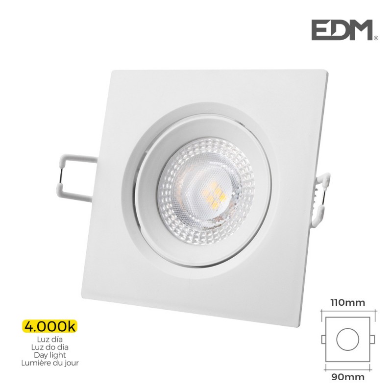 Downlight LED Quadrado de Encastrar 5w 4000k Luz Dia Aro Branco 9x9cm Edm
