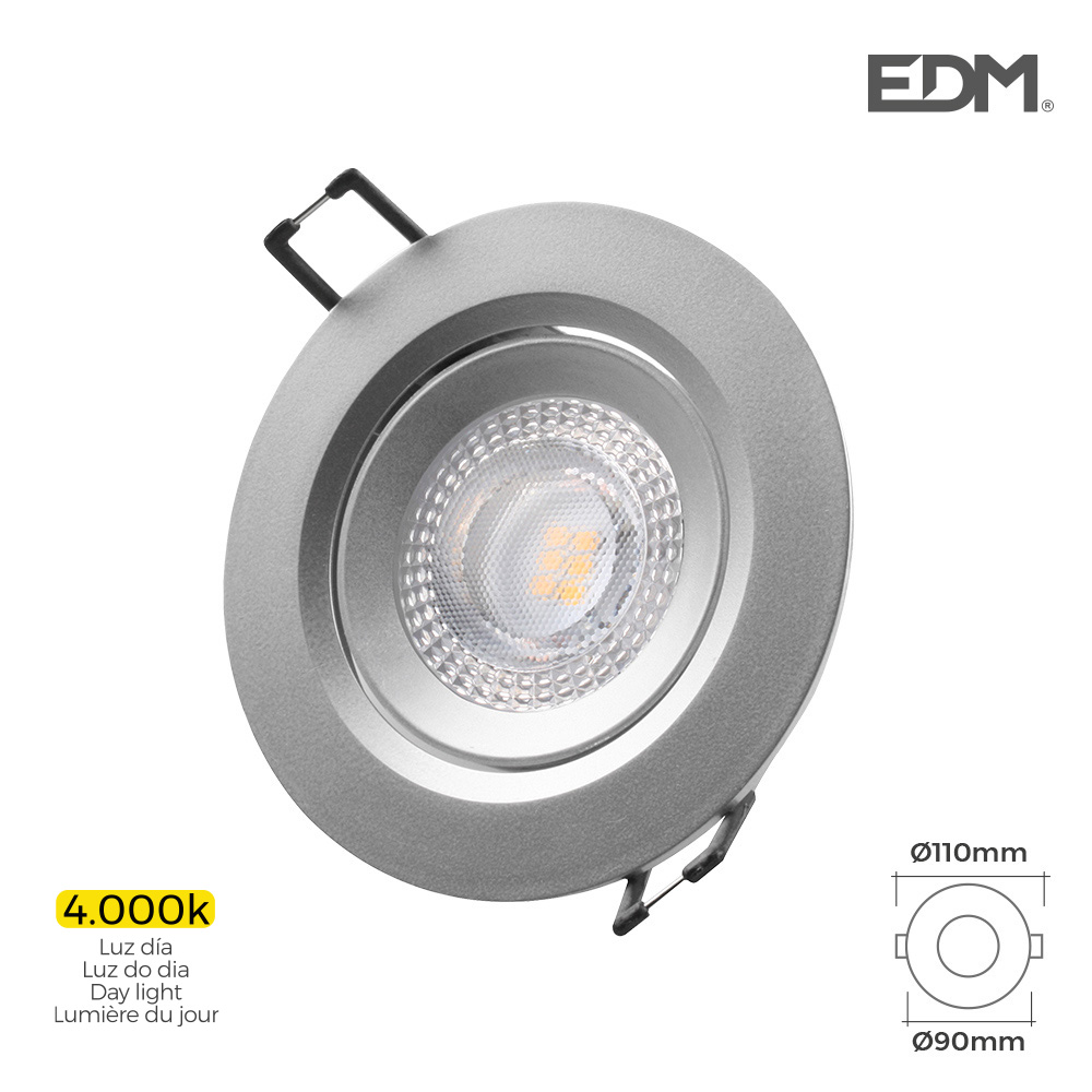 Downlight LED Redondo de Encastrar 5w 4000k Luz Dia Aro Cromado Ø9cm Edm