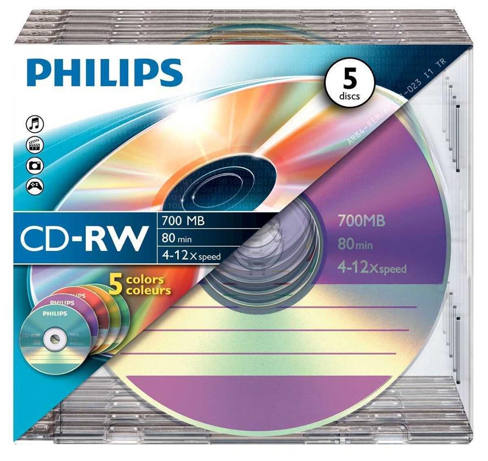 Philips Cd-Rw 80min 700mb 4-12x Sl Colour (5)