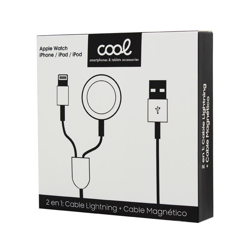 Cabo Usb Magnético Cool para Apple Watch + Cabo Lightning para Iphone/Ipad (2 em 1)