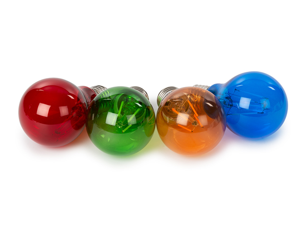 Conjunto de Lâmpadas de Filamento - A60 - Vidro Colorido - 4 Unids. - Vermelho - Verde - Azul - Lara