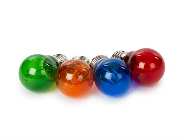 Conjunto de Lâmpadas de Filamento - G45 - Vidro Colorido - 4 Unids. - Vermelho - Verde - Azul - Lara