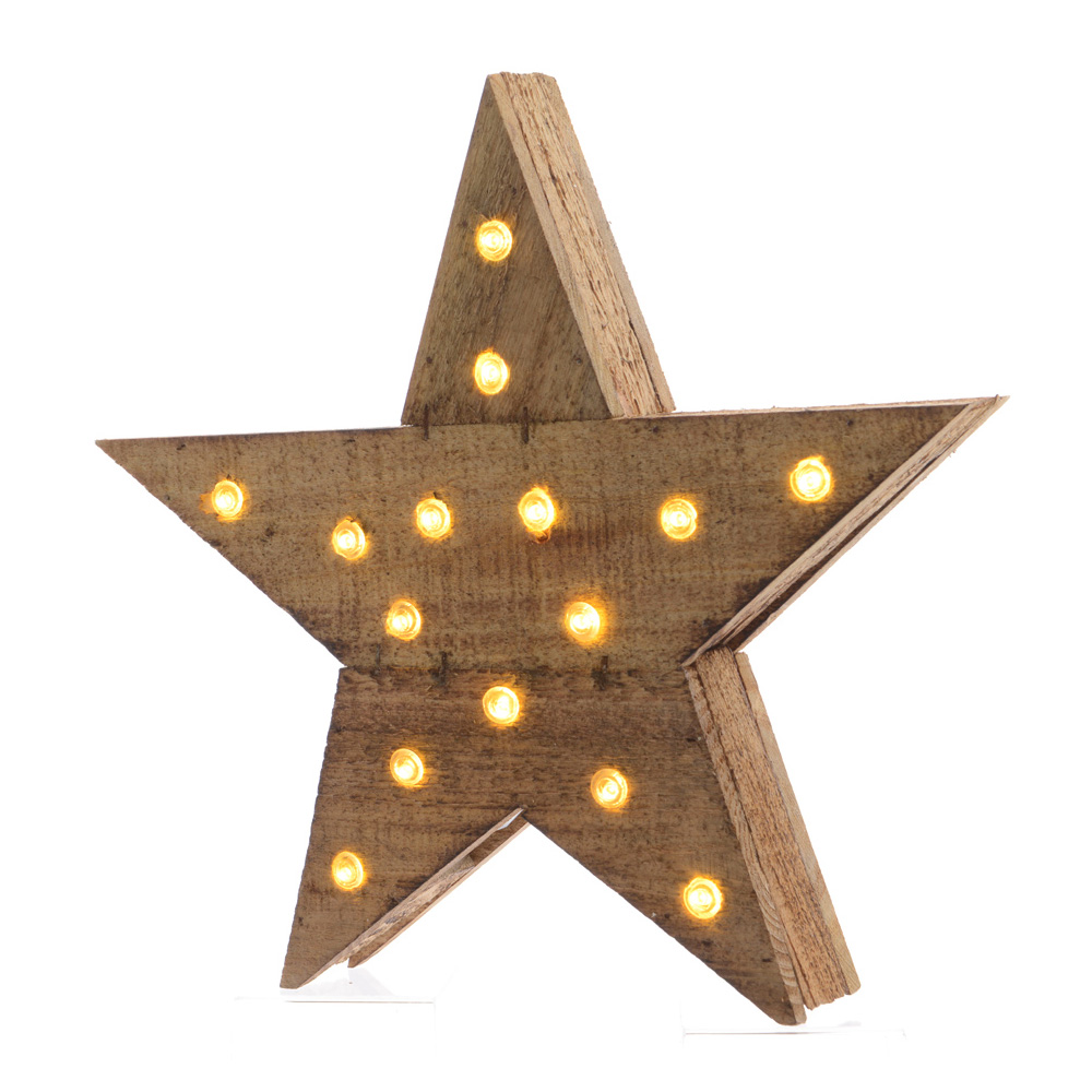 Estrela De Madeira  Com 15 Leds  6x30x29cm