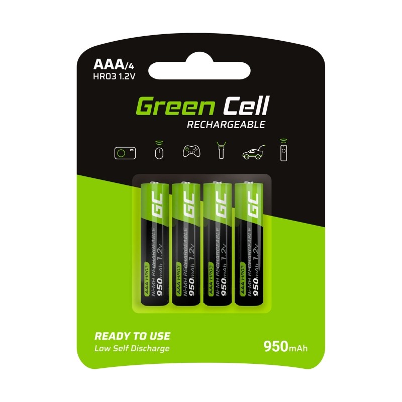 Green Cell Rechargeable Batteries 4x AAA Hr03 950mah