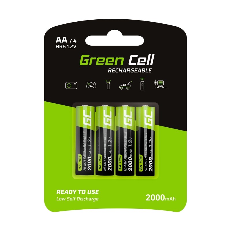 Green Cell Rechargeable Batteries 4x AA Hr6 2000 Mah