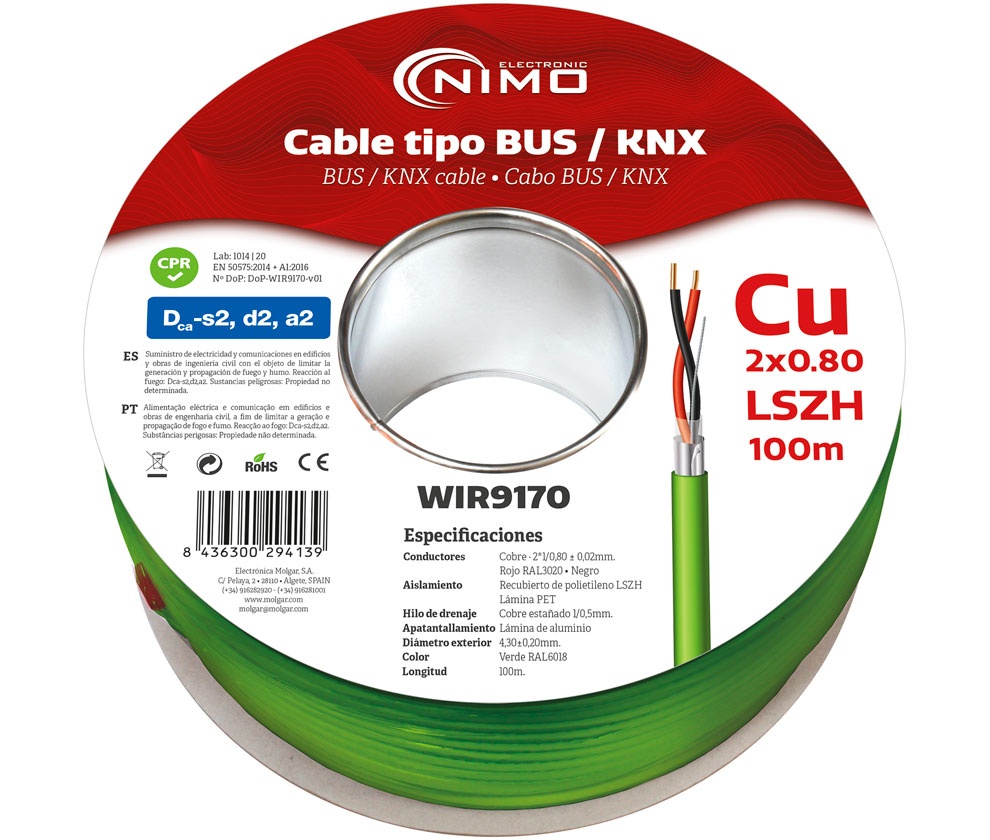 Cable Tipo Bus/Knx 2 Conductores Blindado, 100m