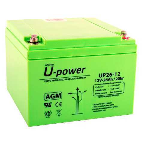 Upower - Bateria Recarregável - Tecnología Chumbo Ácido Agm - Tensão 12 V - Capacidade 26.0 Ah - 125
