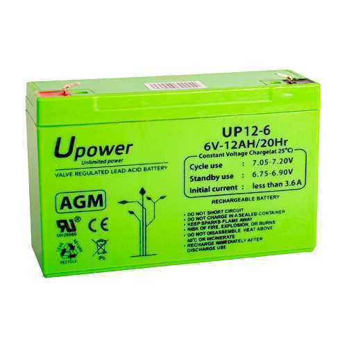 Upower - Bateria Recarregável - Tecnología Chumbo Ácido Agm - Tensão 6 V - Capacidade 12.0 Ah - 100 