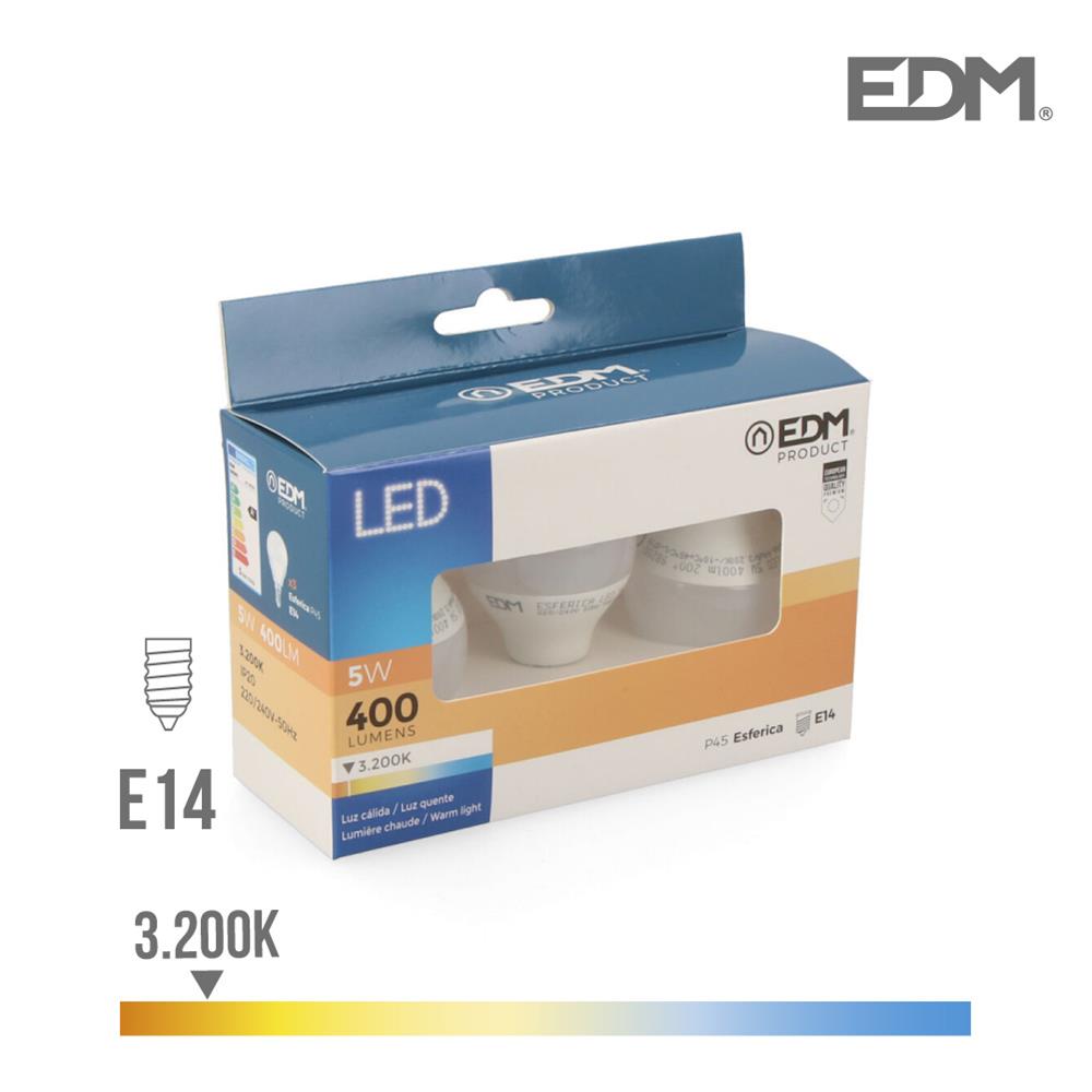 Kit 3 Lâmpadas Esfericas Led E14 5W 400Lm 3200K Lu