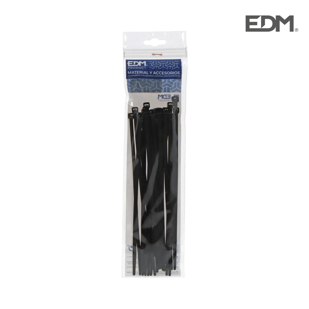 Abraçadeiras Pretas 300x4,8mm Nylon de Alta Qualidade (Blister 25 Unid.) Edm