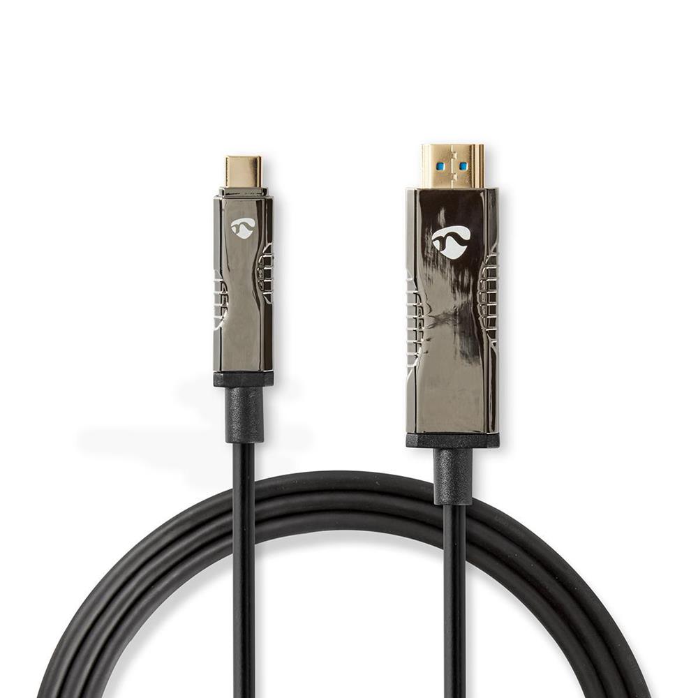 Cable Óptico Usb Activo | Usb-C Macho | Conector Hdmi | 18 Gbps | 30.0 M | Redondo | Pvc | Negro |