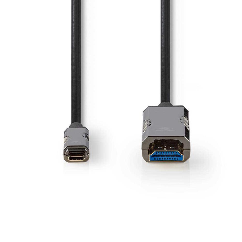 Cable Óptico Usb Activo | Usb-C Macho | Conector Hdmi | 18 Gbps | 30.0 M | Redondo | Pvc | Negro |