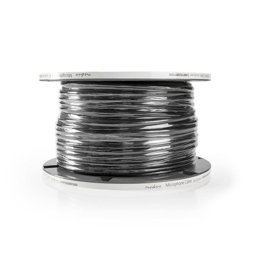 Cable de Micrófono | 2x 0.25 Mm² | Cobre | 100.0 M | Redondo | Pvc | Negro | Bobina