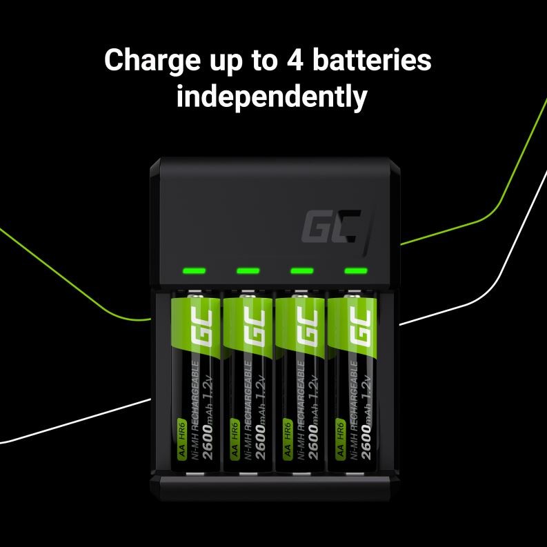 Green Cell Gc Vitalcharger Ni-Mh AA And AAA Battery Charger With Micro Usb And Usb-C Port