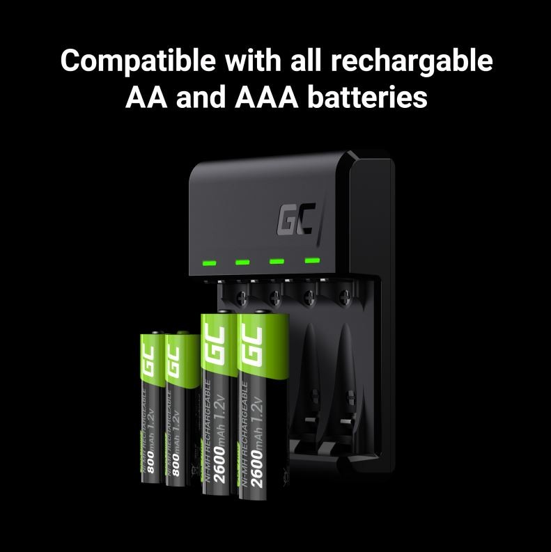 Green Cell Gc Vitalcharger Ni-Mh AA And AAA Battery Charger With Micro Usb And Usb-C Port