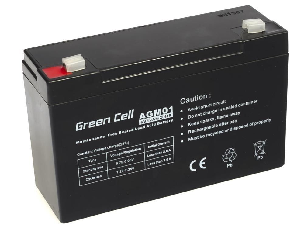 Green Cell Agm Vrla 6v 12ah Maintenance-Free Battery For The Alarm System, Cash Register, Toys