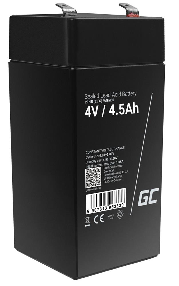 Green Cell Agm Vrla 4v 4.5ah Maintenance-Free Battery For The Alarm System, Cash Register, Toys
