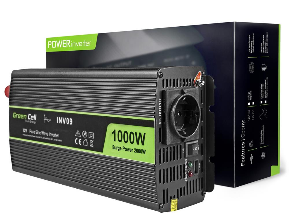 Green Cell Power Inverter 12v To 230v 1000w/2000w Pure Sine Wave