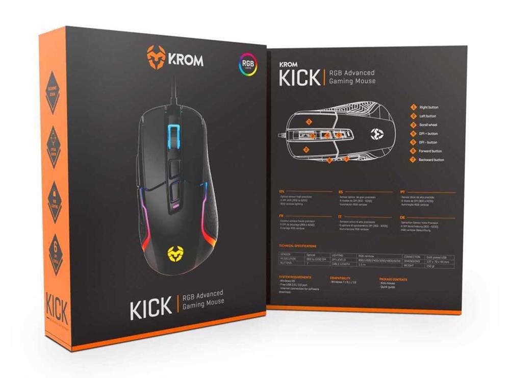 Rato Nox Krom Kick RGB Advd. Gaming Mouse 6200 Dpi