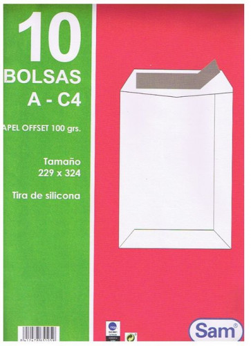 Paquetes de 10 Bolsas Blancas, Con Tira de Silicona Tamaño 229x324 100 Grs. Sam 665105
