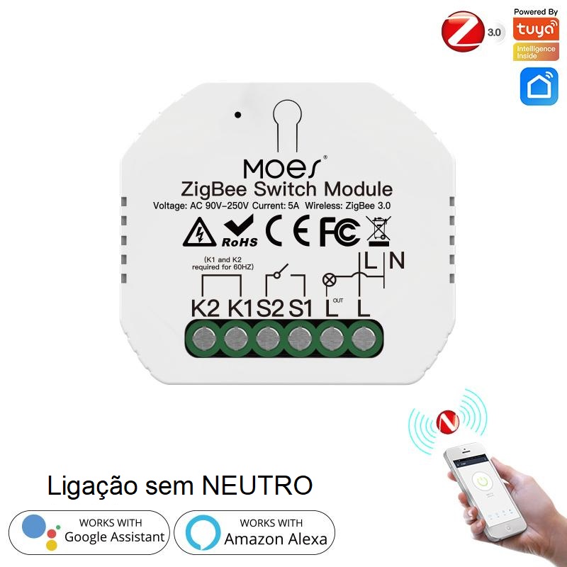 Módulo Interruptor de Luz Inteligente Moes 1 canal - Smart Zigbee + RF