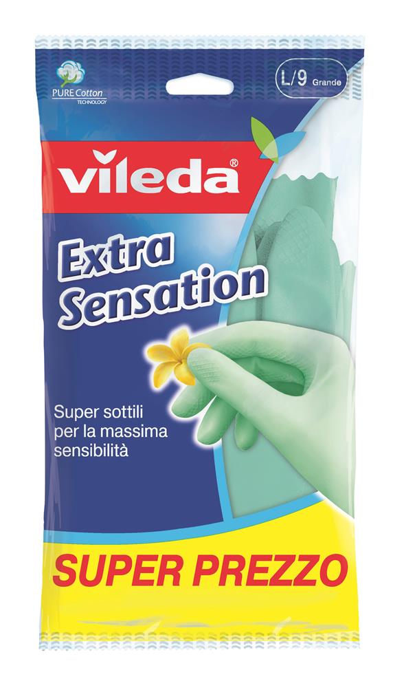 Vileda Extra Sensation Household Gloves Green Cotton  Latex 1 Pc(S)