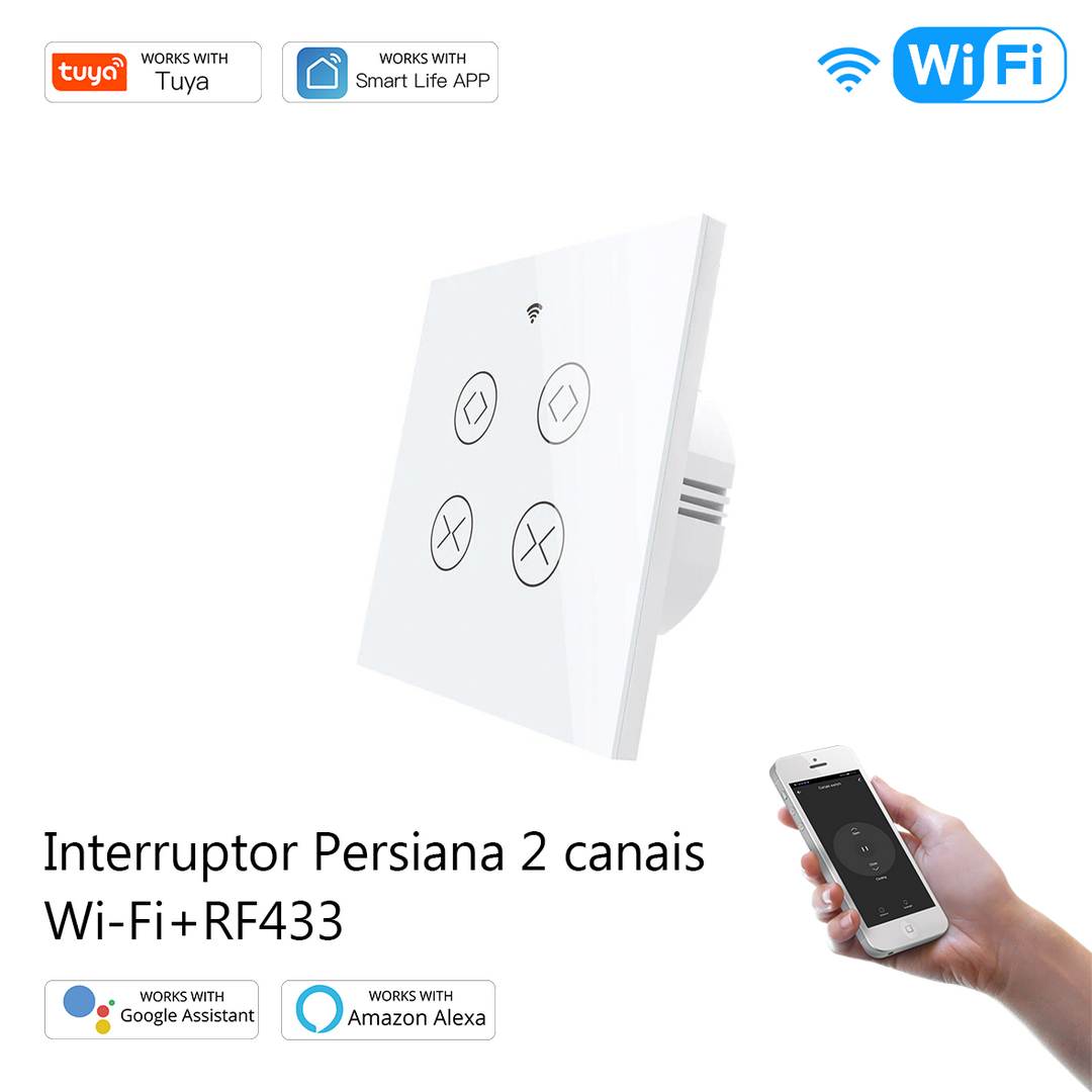 Interruptor Persiana 2 Canais Wi-Fi + Rf433
