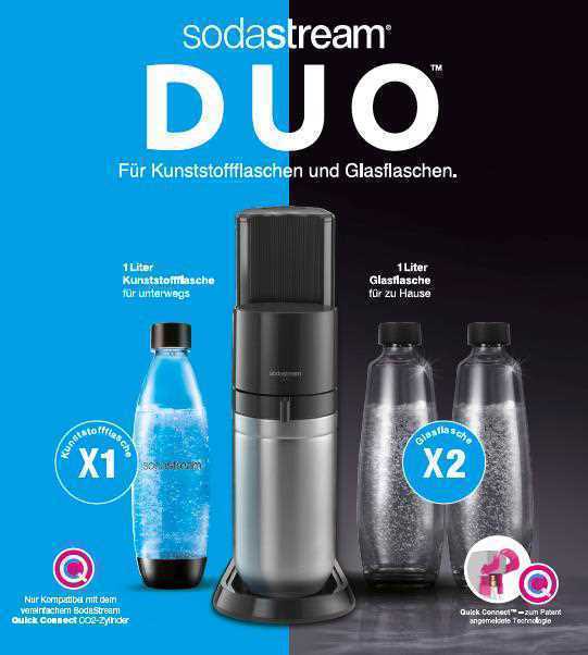 Sodastream Soda Maker Duo Valuepack Black Schwarz Qc Incl 2 Glas- Glas & 1 Pet-Bottle Petbottle (101