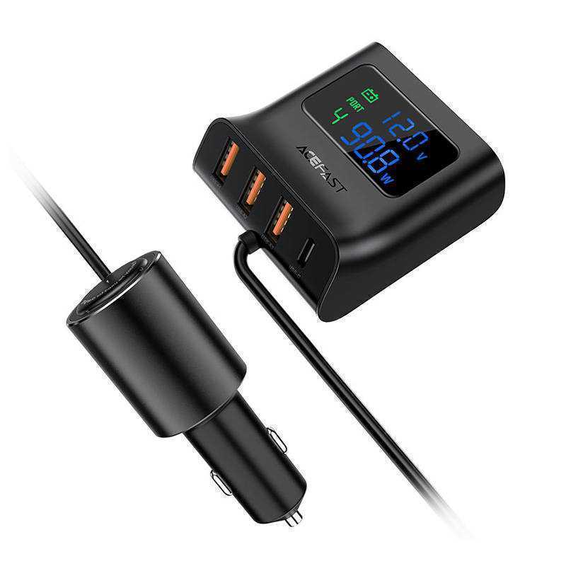 Carregador Carro Acefast B8 3xusb 1xusb-C 90 Preto