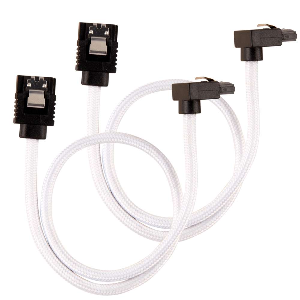 Corsair Premium Sleeved Sata Cable With 90° Connector 2-Pack - White
