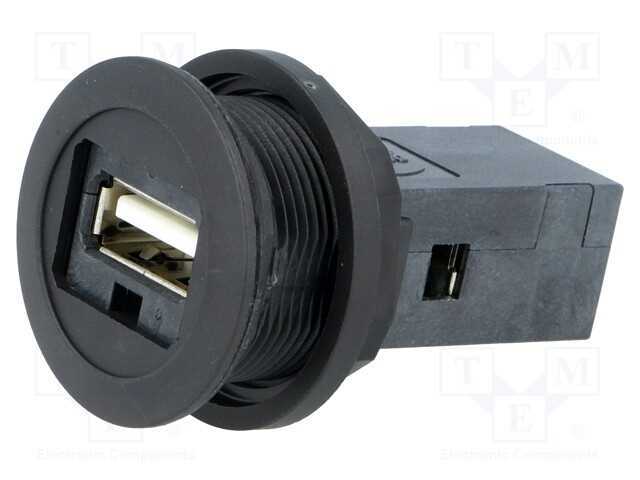 Tomada USB, 22mm, har-port, -25÷70C, 22,3mm, IP20.