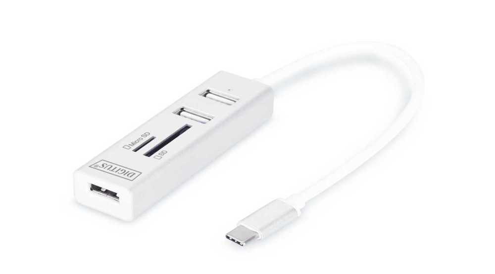 Digitus Usb-C-Hub  3-Port 2.0->3xa2.0 1xreader In.Kabel Weiß