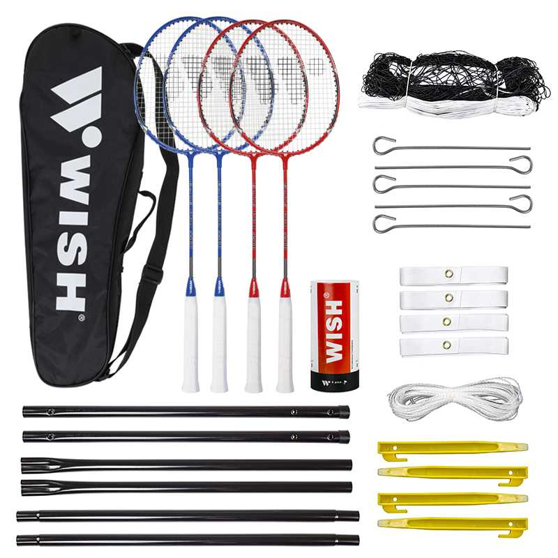 Conjunto de Raquetes de Badminton Wish Alumtec 4 Raquetes + 3 Ailerons + Rede + Linhas