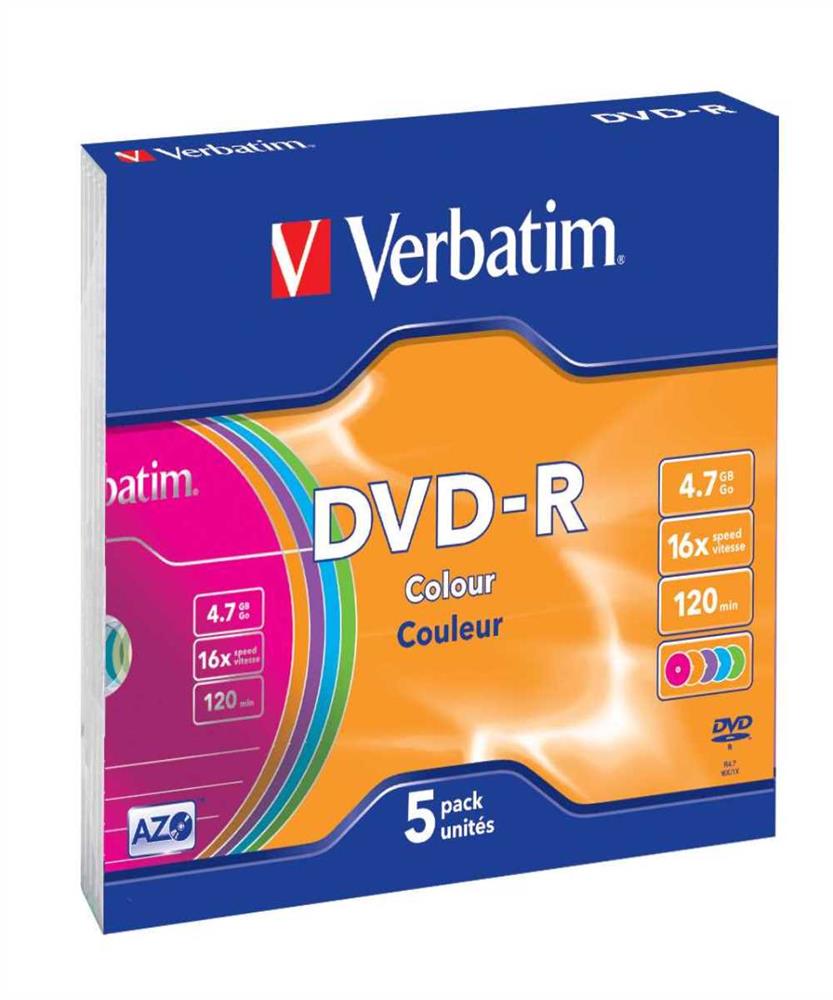 1x5 Verbatim DVD-R 4,7GB Colour 16x Speed, Slim C.