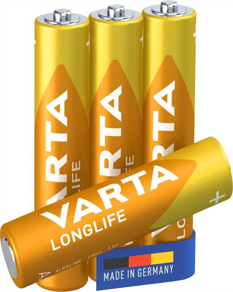 Pilha Alcalina Varta AAA - Lr03 Longlife (Blíster 4 Unid.) Ø10,5x44,5mm