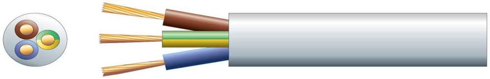 3 Core Round Mains Pvc, 3 X 48/0.2mm, 15a, 8.7mmã, White, 100m
