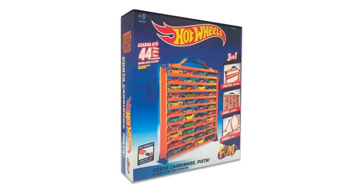 Pista Hot Wheels E Porta Carrinho 3 Em 1 Guarda Até 44 Carro